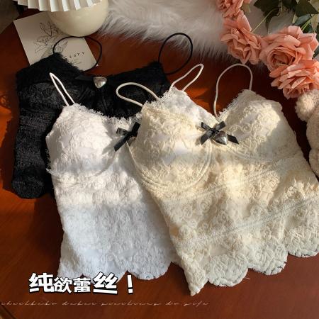 TR73297# 早春爱心纯欲蕾丝吊带背心女带胸垫内搭打底短款上衣女