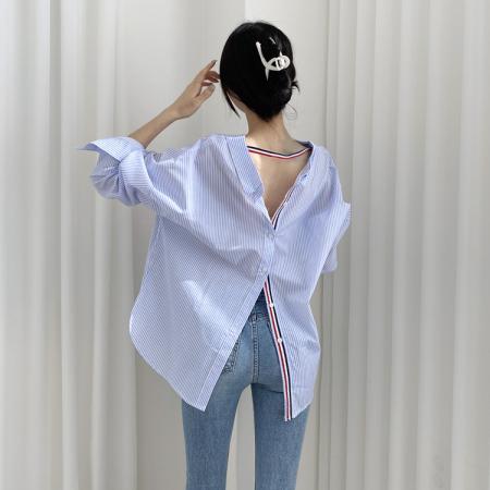 TR74152# 韩国chic早秋设计感前后两穿衬衣 服装批发女装批发服饰货源