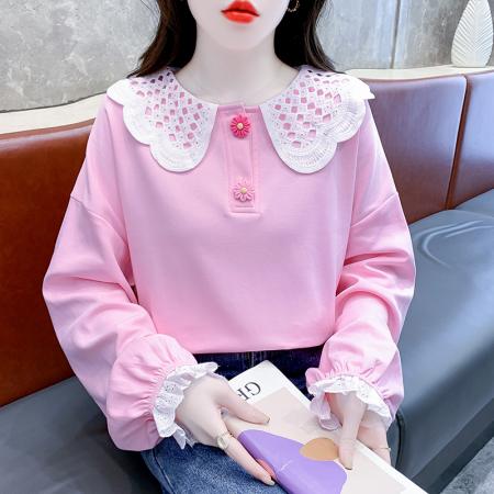LN12381# 春季新款韩版娃娃领个性拼接显瘦个性T恤女 服装批发女装批发服饰货源