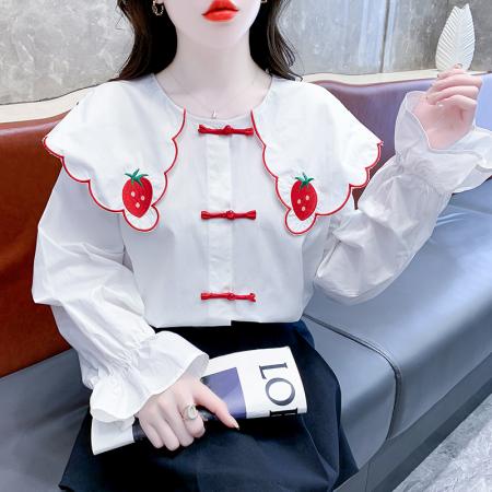 LN12382# 春季新款韩版衬衫时尚刺绣娃娃领国风衬衫上衣外穿女 服装批发女装批发服饰货源