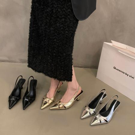 X-31018# 法式气质名媛黑色高跟包头凉鞋女鞋子新款夏季尖头银色单鞋 鞋子批发女鞋货源