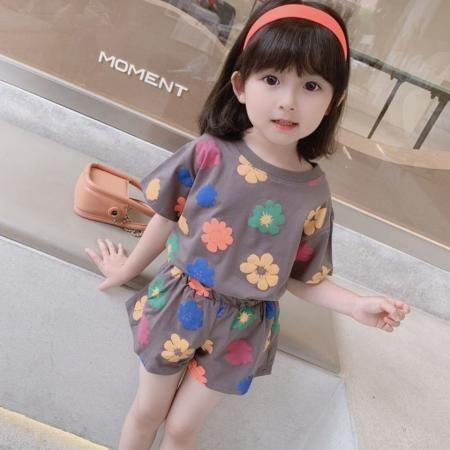 LN14411# 女童夏装花朵套装新款韩版儿童网红洋气女宝宝夏季短袖两件套