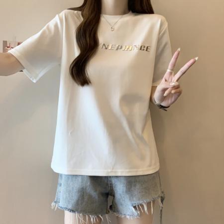 LN15877# 纯棉短袖T恤女夏季韩版新款设计感立体电镀字母时髦上衣 服装批发女装批发服饰货源