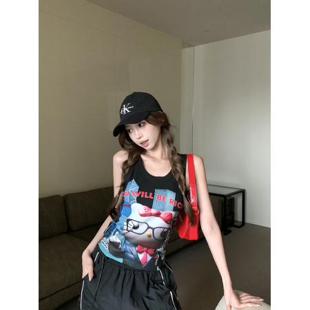 LN16288# Kitty香港成功人士黑色吊带背心 服装批发女装批发服饰货源