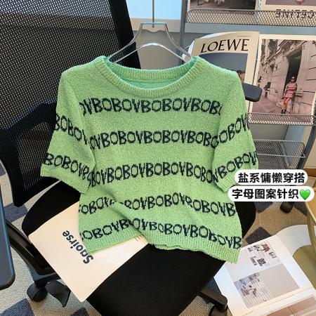 LN16314# 韩国女装夏季新款短袖薄款字母提花针织衫T恤上衣女夏 服装批发女装批发服饰货源