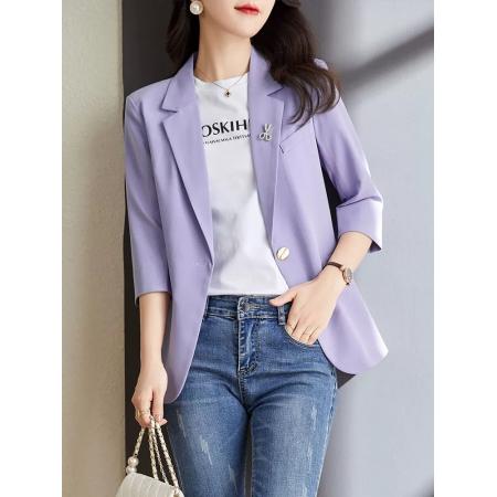 LN30562# 紫色小西装外套女新款夏薄款设计感小众七分袖休闲小个子西服 服裝批發女裝批發服飾貨源