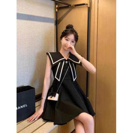LN40233# 黑色小香风连衣裙女夏季收腰显瘦小众设计法式无袖裙子 服裝批發女裝批發服飾貨源