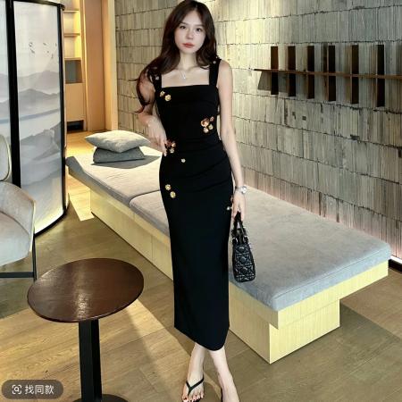 LN76179# 田姜女装高品质重工钉花连衣裙