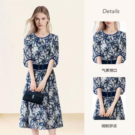 FA31669# 法式设计感印花连衣裙夏季新款宽松收腰遮肉茶歇裙子 服裝批發女裝批發服飾貨源
