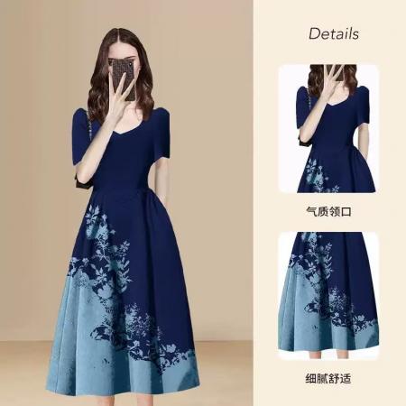 FA31670# 大码a字定位印花连衣裙夏季新款遮肉显瘦短袖女装 服裝批發女裝批發服飾貨源