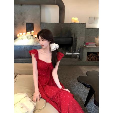 FA32181# 白水女海岛繁花小飞袖露背连衣裙女显瘦温柔百搭海边度假连衣裙 服裝批發女裝批發服飾貨源