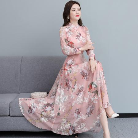FA33594# 秋季新款长袖改良旗袍复古连衣裙高档绣花大摆裙女 服裝批發女裝批發服飾貨源
