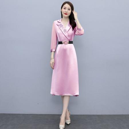 FA33597# 春季新款醋酸缎面贵夫人阔太太减龄小礼服连衣裙女 服裝批發女裝批發服飾貨源