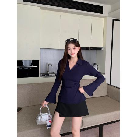 FA37229# 秋季新款喇叭袖收腰上衣开叉A字辣妹短裙两件套 服裝批發女裝批發服飾貨源