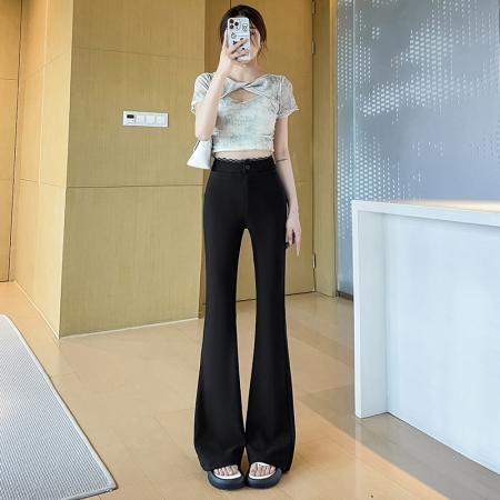 FA37233# 春季网红韩女高腰裤女拖地裤气质韩版阔腿裤女微喇叭裤子潮 服裝批發女裝批發服飾貨源