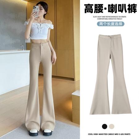 FA37233# 春季网红韩女高腰裤女拖地裤气质韩版阔腿裤女微喇叭裤子潮 服裝批發女裝批發服飾貨源