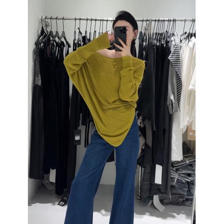 FA37236# 秋季不规则宽松大板型毛针织衫女秋时尚上衣 服裝批發女裝批發服飾貨源