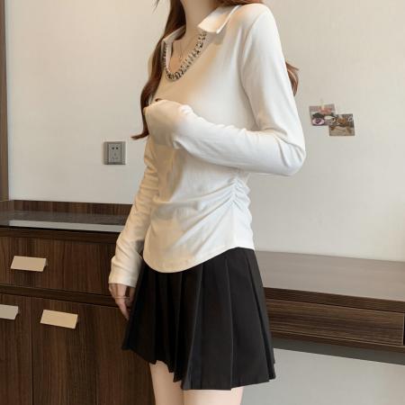 FA37257# 早秋新款个性V领小设计简约T恤女大码百搭显瘦休闲上衣 服裝批發女裝批發服飾貨源