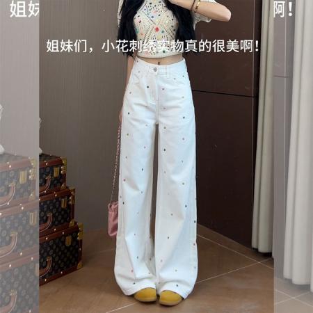 FA37263# 大码时尚潮流高腰阔腿牛仔裤秋季小个子阔腿长裤女百搭显瘦拖地裤 服裝批發女裝批發服飾貨源