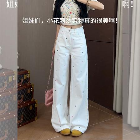 FA37263# 大码时尚潮流高腰阔腿牛仔裤秋季小个子阔腿长裤女百搭显瘦拖地裤 服裝批發女裝批發服飾貨源