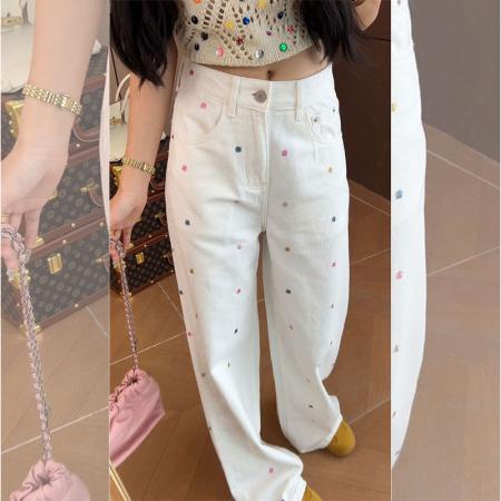 FA37263# 大码时尚潮流高腰阔腿牛仔裤秋季小个子阔腿长裤女百搭显瘦拖地裤 服裝批發女裝批發服飾貨源
