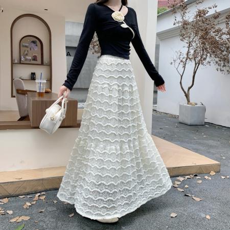 FA37266# 半身裙女秋冬季新款高腰大摆裙百褶皱a字伞裙蛋糕中长裙 服裝批發女裝批發服飾貨源