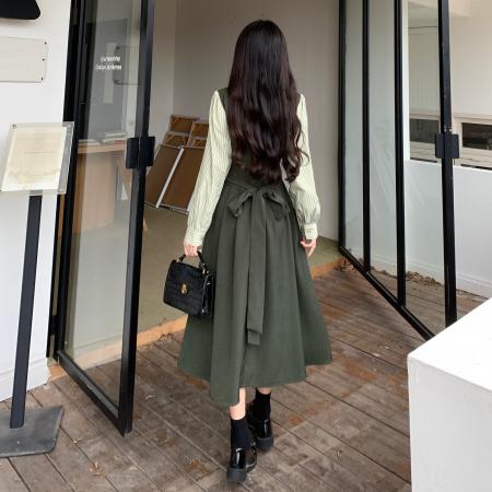 FA37276# 秋季大码女装高腰裙设计感减龄显瘦衬衫假两件连衣裙子 服裝批發女裝批發服飾貨源