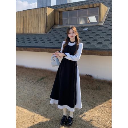FA37277# 真两件连衣裙女秋冬新款氛围感穿搭显瘦万圣节黑色长裙 服裝批發女裝批發服飾貨源