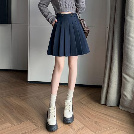 FA37296# 秋季新款百褶裙百搭学院风A字短裙女高腰显瘦半身裙 服裝批發女裝批發服飾貨源
