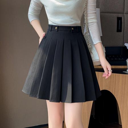FA37296# 秋季新款百褶裙百搭学院风A字短裙女高腰显瘦半身裙 服裝批發女裝批發服飾貨源
