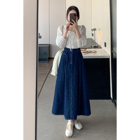 FA37298# 新款秋季牛仔半身裙简约百搭A字裙优雅伞裙极简风中长裙 服裝批發女裝批發服飾貨源