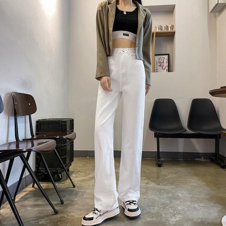 FA37300# 高腰阔腿牛仔裤女春秋新款宽松显瘦泫雅风垂感拖地直筒裤子 服裝批發女裝批發服飾貨源