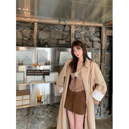 FA37317# 白水女奶皮蕾丝T蕾丝花边V领T恤女秋季韩系设计感收腰显瘦上衣 服裝批發女裝批發服飾貨源
