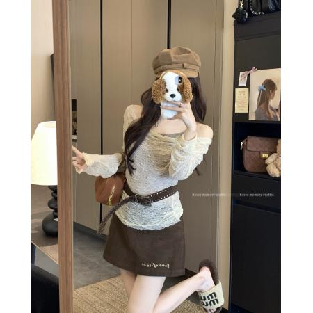 FA37319# 蕾丝荡领设计感镂空上衣两件套 服裝批發女裝批發服飾貨源