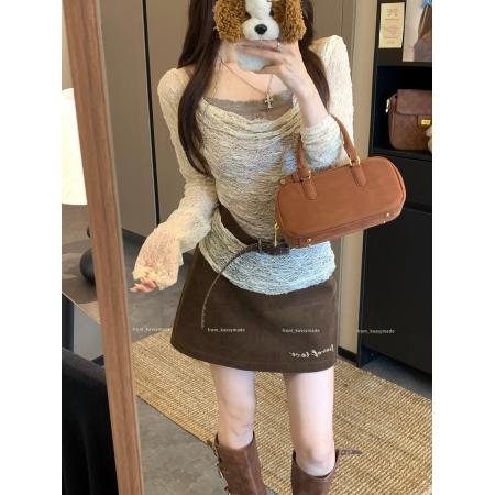 FA37319# 蕾丝荡领设计感镂空上衣两件套 服裝批發女裝批發服飾貨源