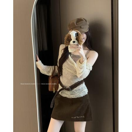 FA37319# 蕾丝荡领设计感镂空上衣两件套 服裝批發女裝批發服飾貨源