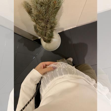 FA37326# 韩系芭蕾风蕾丝拼接下摆褶皱收腰长袖T恤女秋季上衣 服裝批發女裝批發服飾貨源