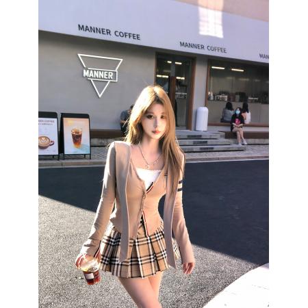 FA37328# Mejiu蜜九首尔斯托千金感针织衫女开衫撞色条纹毛衣收腰上衣 服裝批發女裝批發服飾貨源