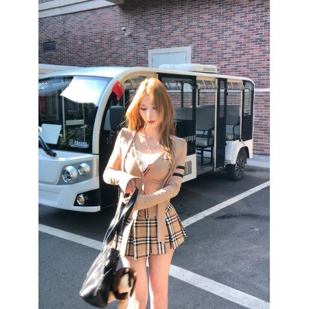 FA37328# Mejiu蜜九首尔斯托千金感针织衫女开衫撞色条纹毛衣收腰上衣 服裝批發女裝批發服飾貨源
