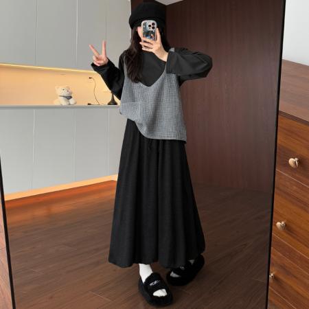 FA37330# 高腰韩版秋冬显瘦百搭减龄半身长裙花苞双层半身裙女 服裝批發女裝批發服飾貨源