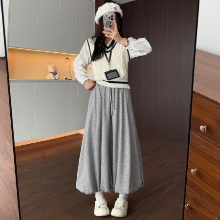 FA37330# 高腰韩版秋冬显瘦百搭减龄半身长裙花苞双层半身裙女 服裝批發女裝批發服飾貨源