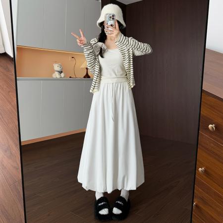 FA37330# 高腰韩版秋冬显瘦百搭减龄半身长裙花苞双层半身裙女 服裝批發女裝批發服飾貨源