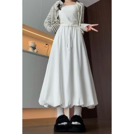 FA37330# 高腰韩版秋冬显瘦百搭减龄半身长裙花苞双层半身裙女 服裝批發女裝批發服飾貨源