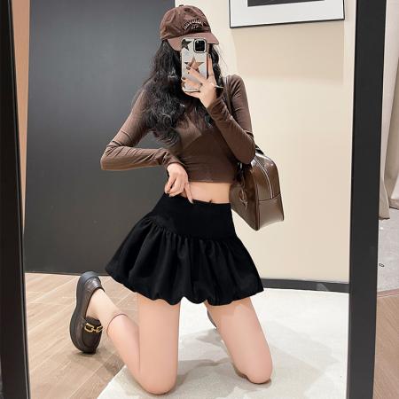 FA37339# 花苞裙半身裙女秋新款麂皮绒A字裙高腰短裙蓬蓬裙半裙子裤裙 服裝批發女裝批發服飾貨源