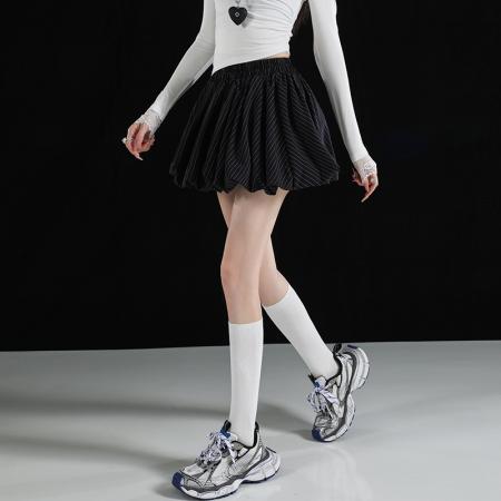 FA37340# 条纹花苞裙半身裙女秋新款A字裙短裙高腰蓬蓬裙半裙伞裙裙子 服裝批發女裝批發服飾貨源