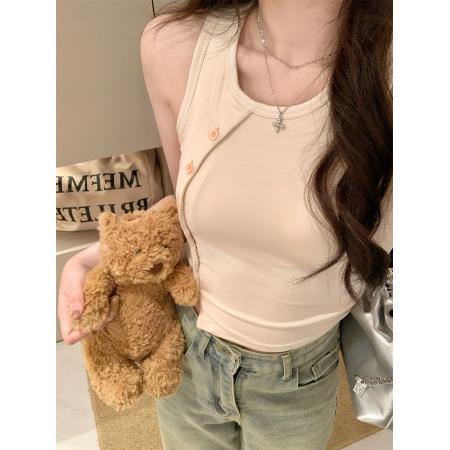 FA37352# 甜酷辣妹排扣设计短款吊带背心内搭女夏季百搭无袖修身上衣减龄 服裝批發女裝批發服飾貨源