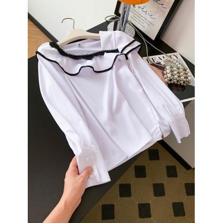 FA37353# 气质褶皱收腰带丝巾长袖衬衫女秋季新款韩版通勤上衣 服裝批發女裝批發服飾貨源