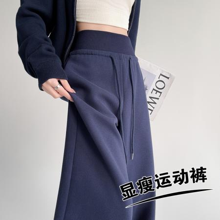 FA37357# 美式灰色双腰阔腿裤女秋季宽松休闲高腰垂感直筒运动裤 服裝批發女裝批發服飾貨源