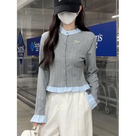 FA37358# 小香风假两件针织开衫女秋季穿搭法式设计感小众针织杉 服裝批發女裝批發服飾貨源