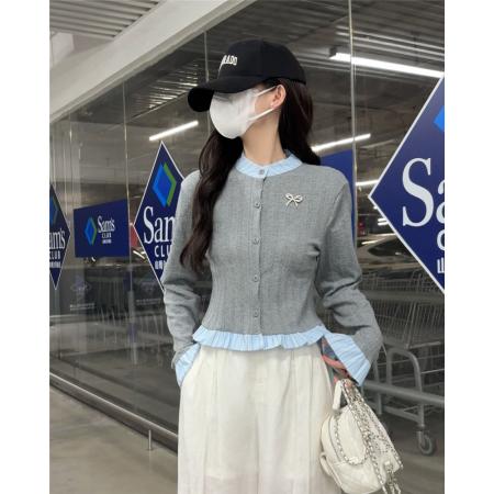 FA37358# 小香风假两件针织开衫女秋季穿搭法式设计感小众针织杉 服裝批發女裝批發服飾貨源